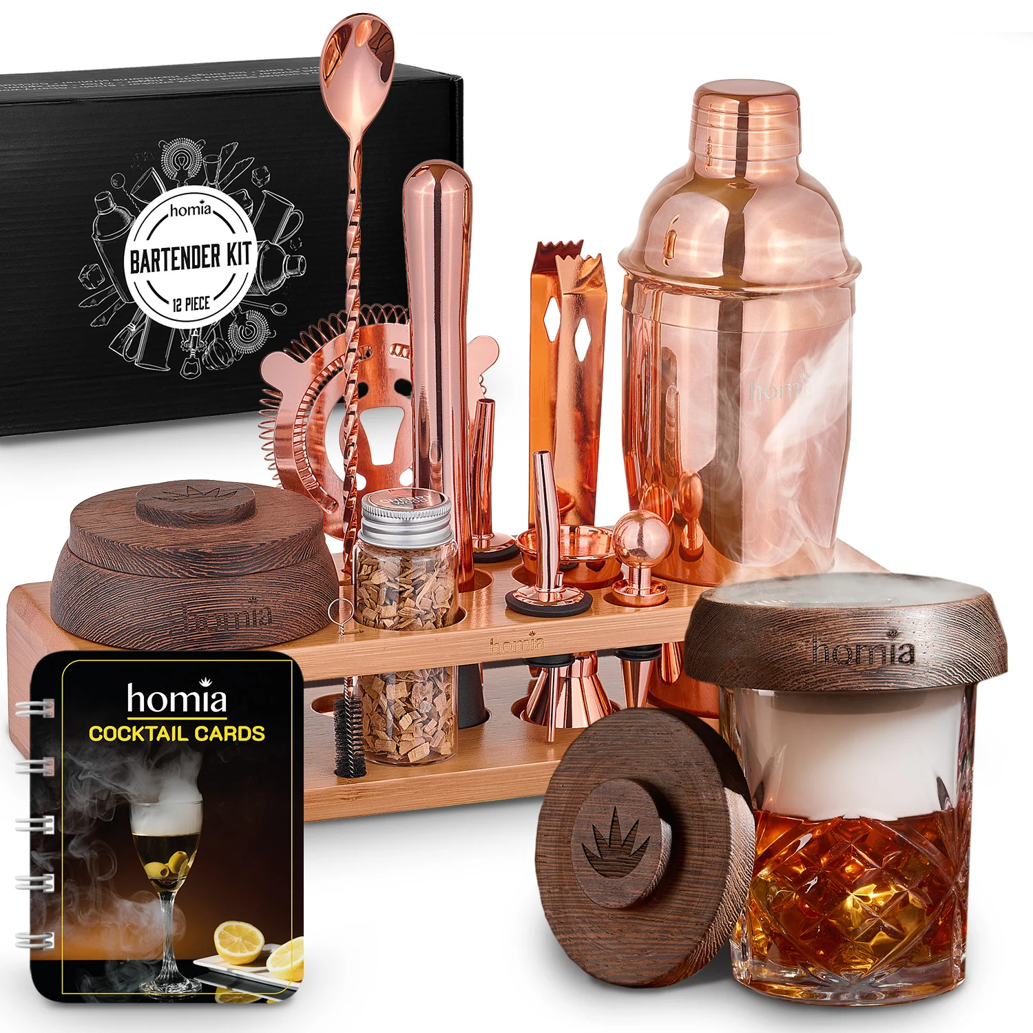 Bamboo Stand Bartender Kit with Whiskey Smoker - 13 pcs - Image 12