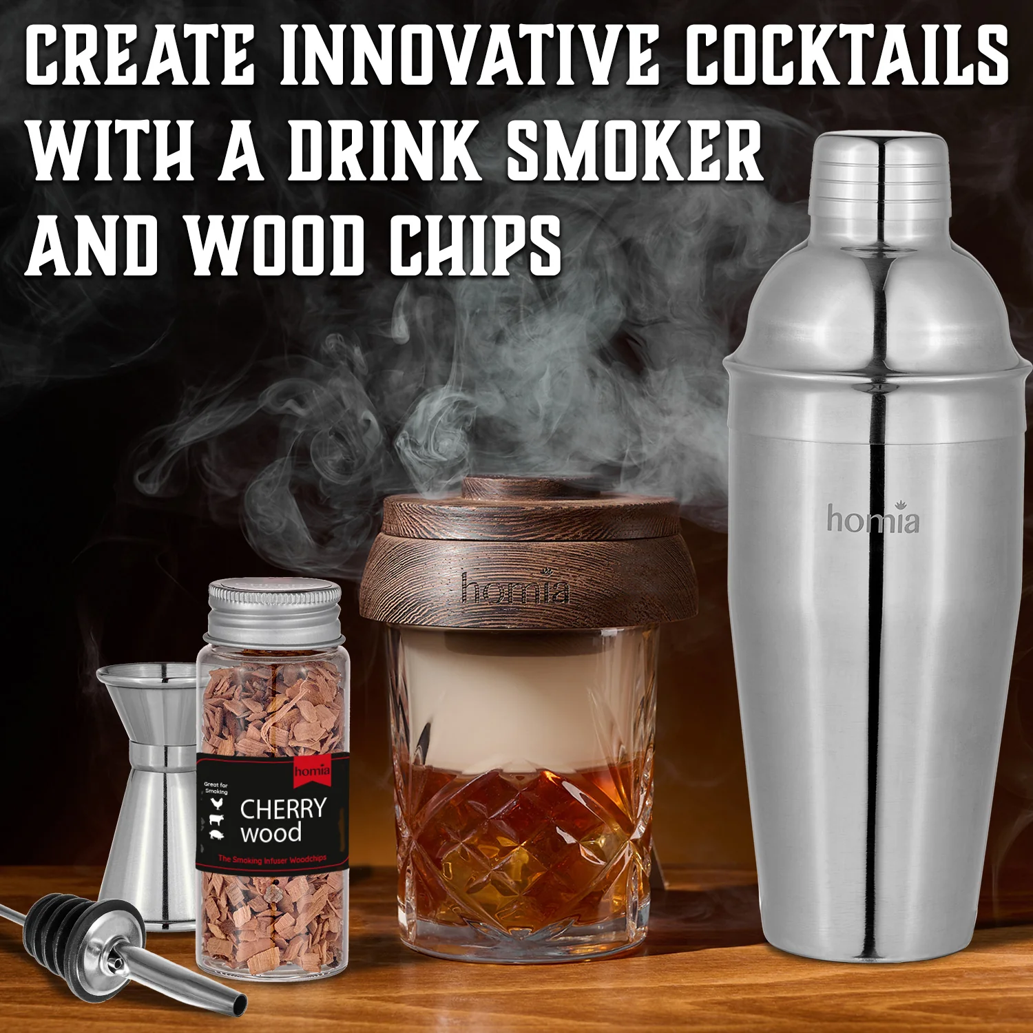 Pine Stand Bartender Kit with Whiskey Smoker - 13 pcs - Image 3