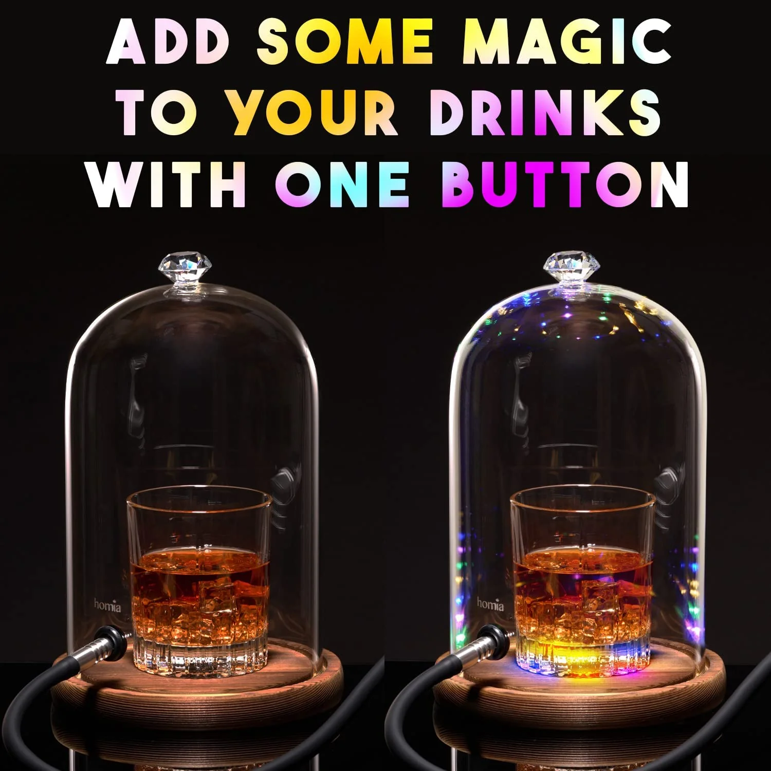 Tall Glass Dome with center LED lights Wooden Base - Image 4